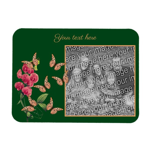 Create Your Own Butterflies And Flower Photo Magnet (Horizontal)