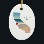 Create Your Own California Shape Vacation Photo Ceramic Ornament<br><div class="desc">Add a photo over the top of the map shape of the state of California. My sample photo was taken during a road trip to the aquarium and beach near Monterey Bay. You can change the heart color, move it, or delete that text symbol. You can also add a photo...</div>