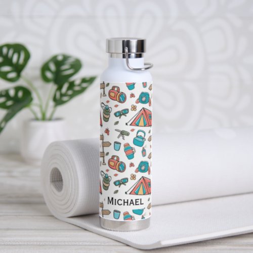 Create Your Own Camping Hiking Symbols Pattern Water Bottle