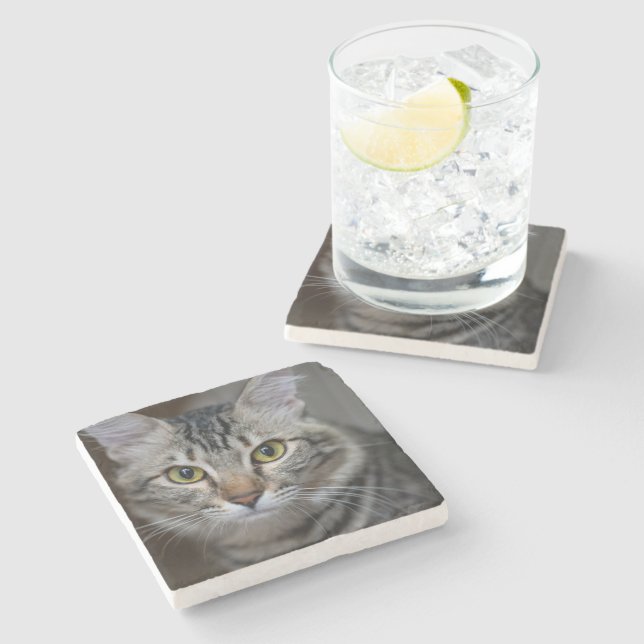 Create Your Own Cat Pet Photo Custom Picture Stone Coaster (Side)