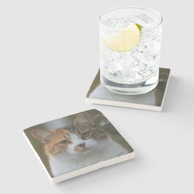 Create Your Own Cat Pet Photo Custom Picture Stone Coaster (Side)