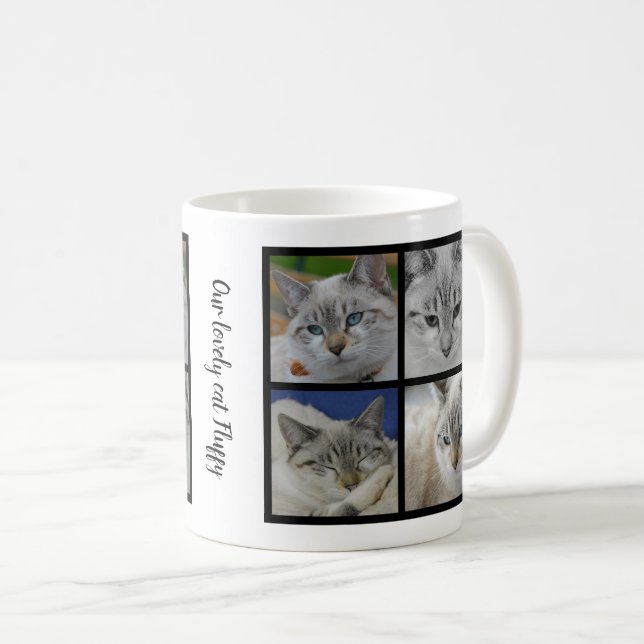 Create your own cat photo collage monogrammed coffee mug (Front Right)