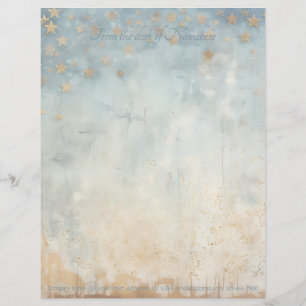 Create Your Own Celestial Blue Gold Grunge Stars Letterhead