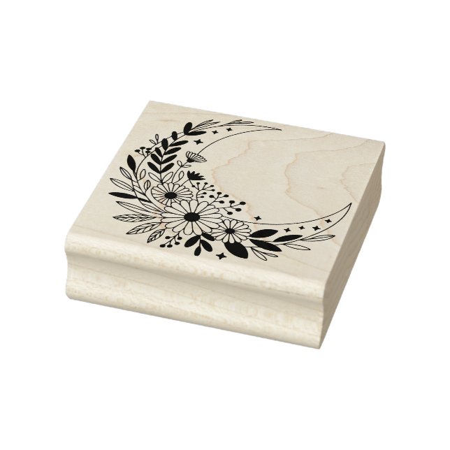 Create Your Own Celestial Floral Crescent Moon  Rubber Stamp (Stamp)