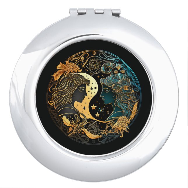 Create Your Own Celestial Gemini Monogrammed Compact Mirror (Front)