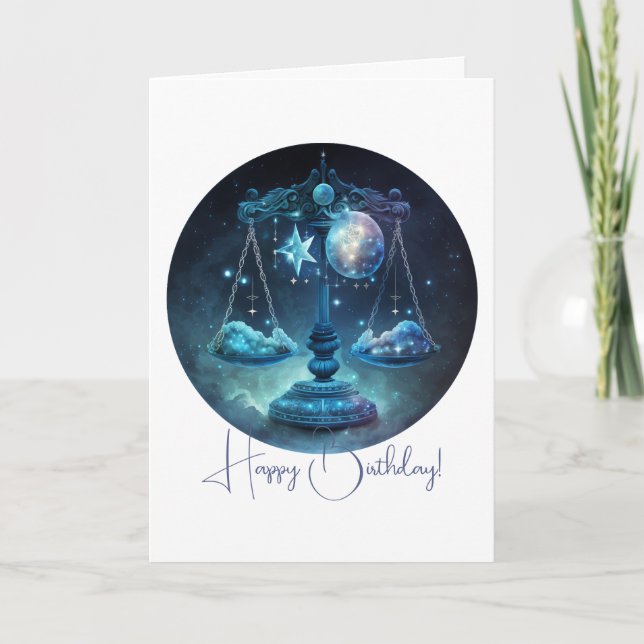 Create Your Own Celestial Libra Zodiac Holiday Card (Front)