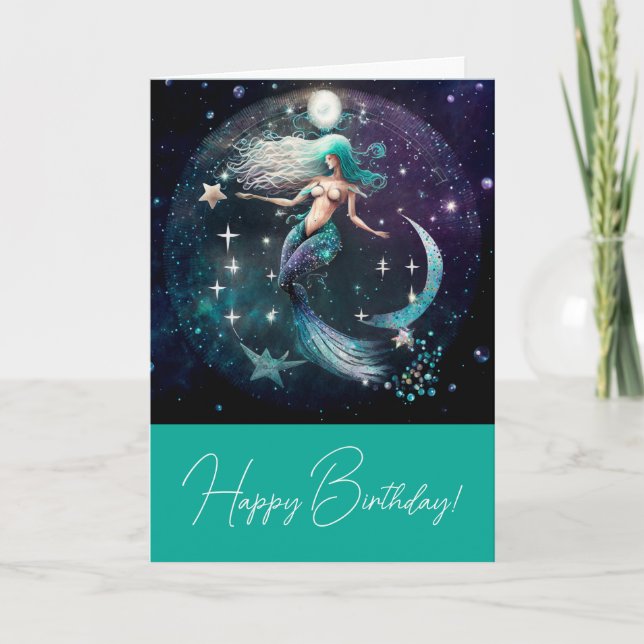 Create Your Own Celestial Mermaid Paradise Holiday Card (Front)