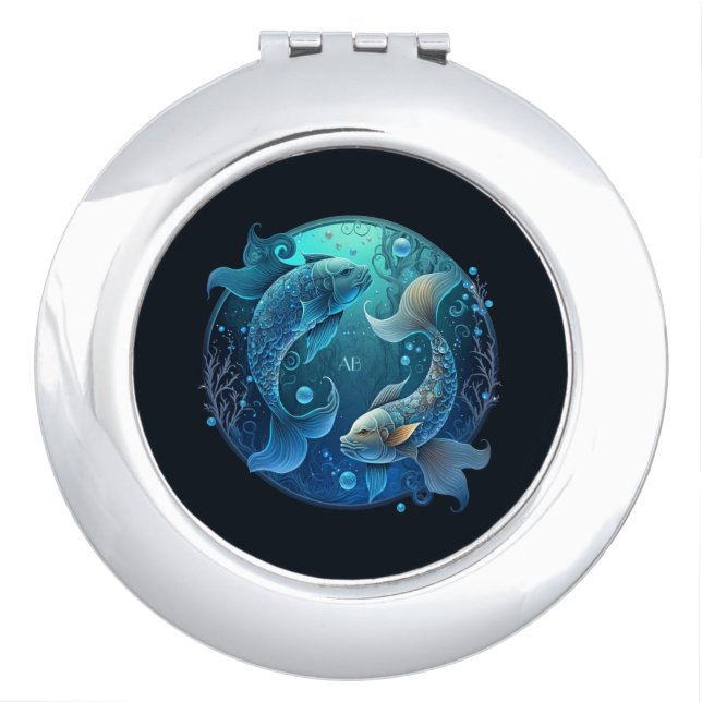 Create Your Own Celestial Pisces Monogrammed Compact Mirror (Front)