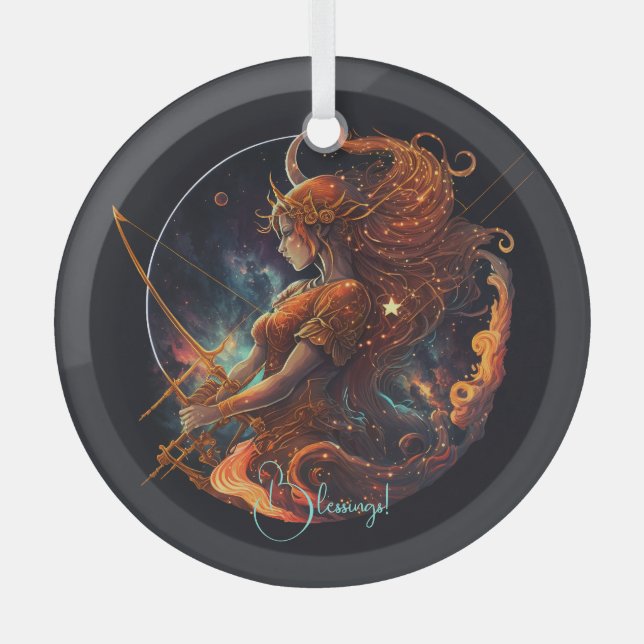 Create Your Own Celestial Sagittarius Zodiac Glass Ornament (Front)