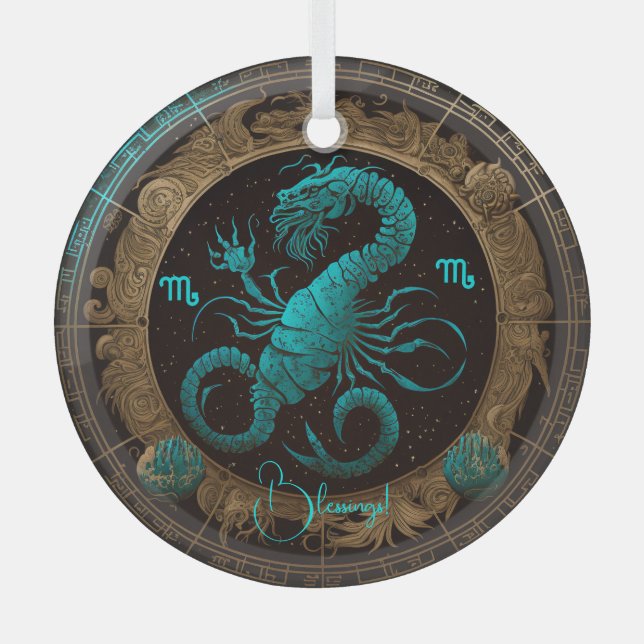 Create Your Own Celestial Scorpio Zodiac Glass Ornament (Front)