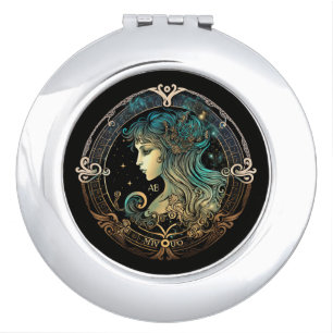 Create Your Own Celestial Virgo Zodiac Monogrammed Compact Mirror