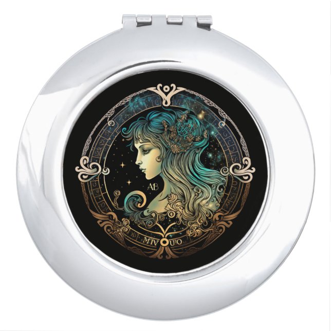 Create Your Own Celestial Virgo Zodiac Monogrammed Compact Mirror (Front)