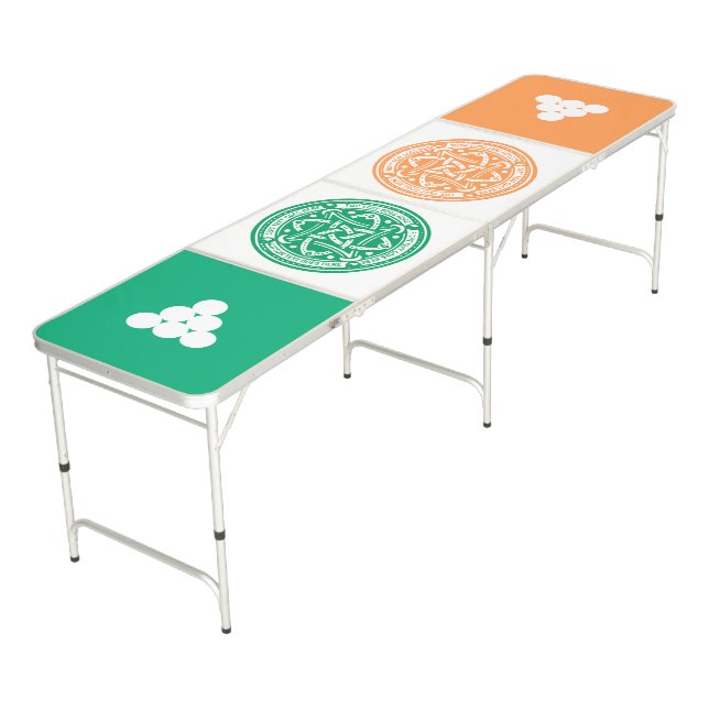 Create Your Own Celtic Knot Shamrock Green Irish Beer Pong Table (Angled)