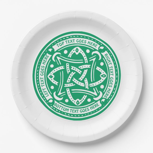 Create Your Own Celtic Knot Shamrock Green Irish Paper Plates (Front)