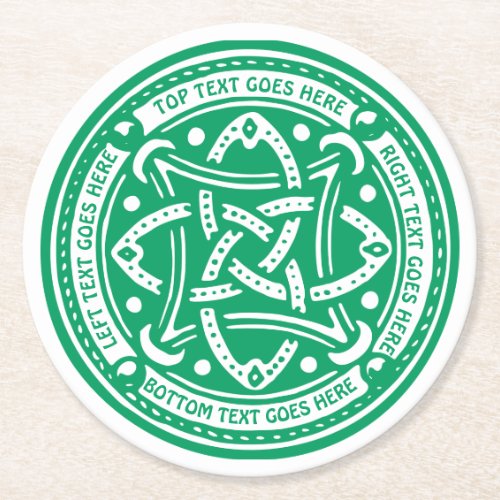 Create Your Own Celtic Knot Shamrock Green Irish Round Paper Coaster