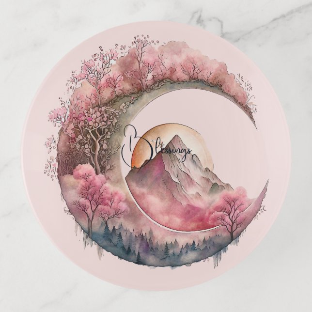 Create Your Own Cherry Blossom Moon Landscape Trinket Tray (Front)