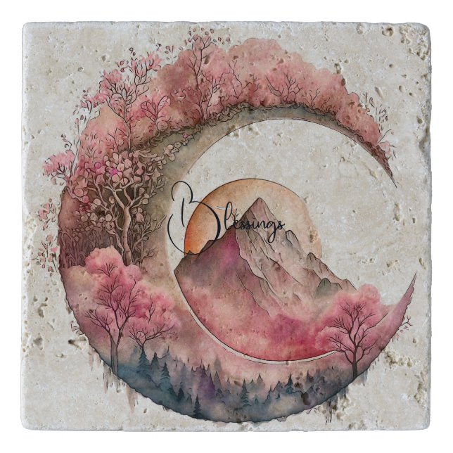 Create Your Own Cherry Blossom Moon Landscape Trivet (Front)