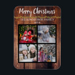 Create your own christmas family photo collage magnet<br><div class="desc">Photo magnet with your own Christmas Family photo collage on rustic wood background
You can add your own personal photos,  add your own text,  name and year.
If you need help please contact me.</div>