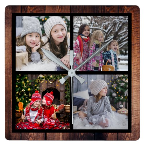 Create your own Christmas family photo collage Square Wall Clock