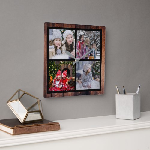 Create your own Christmas family photo collage Square Wall Clock