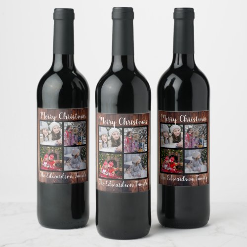 Create your own Christmas family photo collage Wine Label