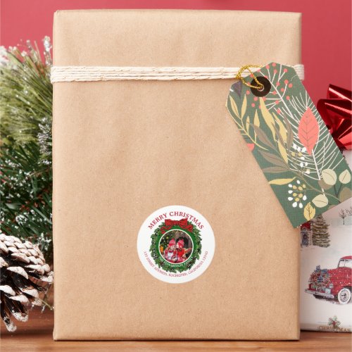 Create your own Christmas photo return address Classic Round Sticker