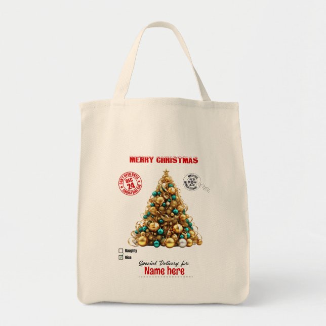 Create Your Own Christmas Tree Gift Sack Tote Bag (Front)