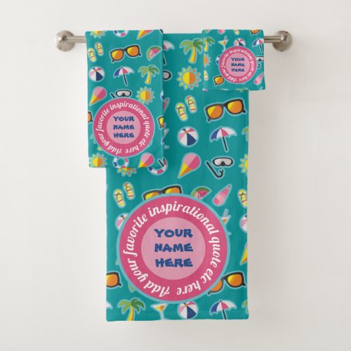 Create Your Own Coastal Pattern Monogram Teal Bath Towel Set