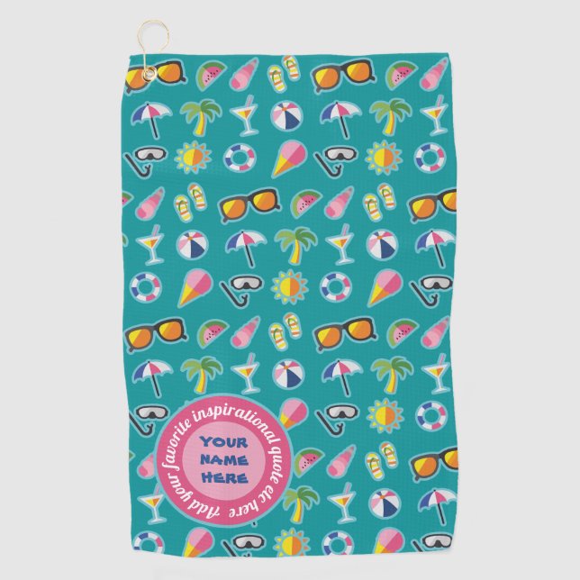 Create Your Own Coastal Pattern Monogram Teal Golf Towel (Front)