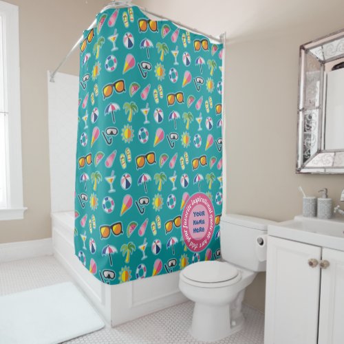 Create Your Own Coastal Pattern Monogram Teal Shower Curtain