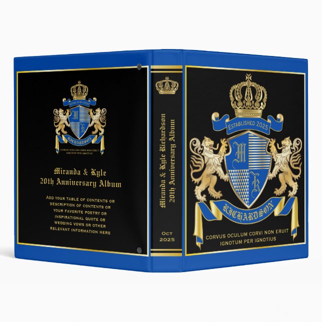 Create Your Own Coat of Arms Blue Gold Lion Emblem 3 Ring Binder (Background)