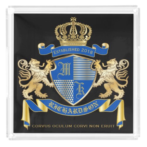 Create Your Own Coat of Arms Blue Gold Lion Emblem Acrylic Tray