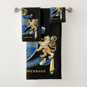 Create Your Own Coat of Arms Blue Gold Lion Emblem Bath Towel Set