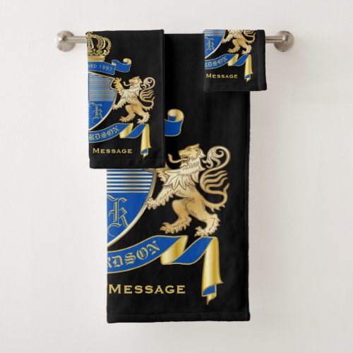 Create Your Own Coat of Arms Blue Gold Lion Emblem Bath Towel Set
