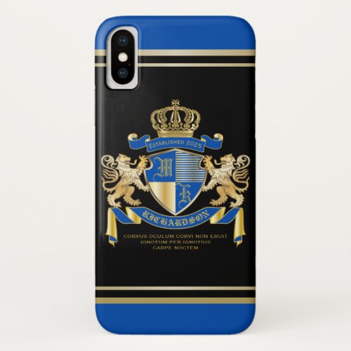Create Your Own Coat of Arms Blue Gold Lion Emblem iPhone X Case