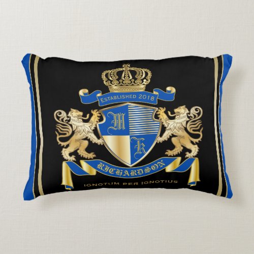 Create Your Own Coat of Arms Blue Gold Lion Emblem Decorative Pillow