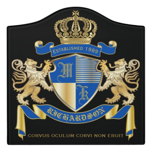 Create Your Own Coat of Arms Blue Gold Lion Emblem Door Sign