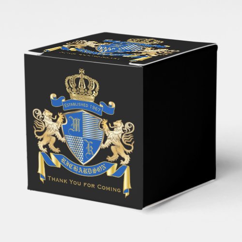 Create Your Own Coat of Arms Blue Gold Lion Emblem Favor Boxes