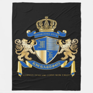 Create Your Own Coat of Arms Blue Gold Lion Emblem Fleece Blanket