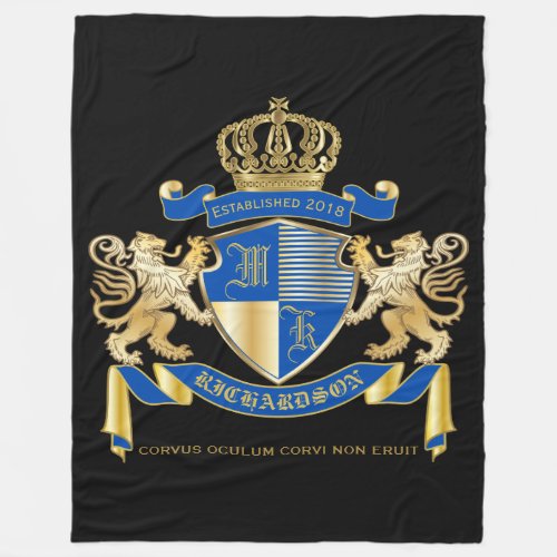 Create Your Own Coat of Arms Blue Gold Lion Emblem Fleece Blanket