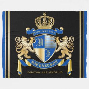 Create Your Own Coat of Arms Blue Gold Lion Emblem Fleece Blanket