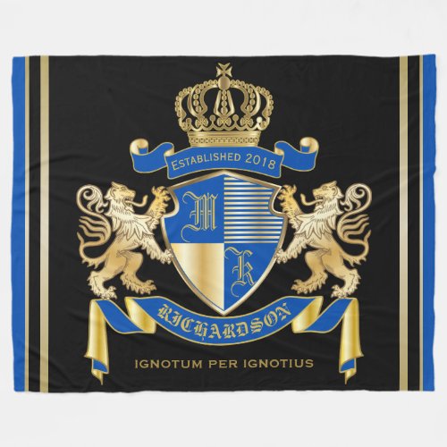 Create Your Own Coat of Arms Blue Gold Lion Emblem Fleece Blanket