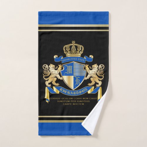 Create Your Own Coat of Arms Blue Gold Lion Emblem Hand Towel