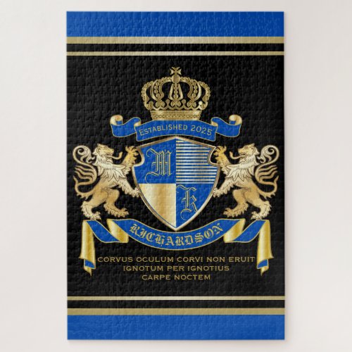 Create Your Own Coat of Arms Blue Gold Lion Emblem Jigsaw Puzzle
