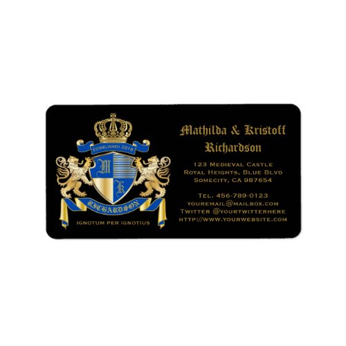 Create Your Own Coat of Arms Blue Gold Lion Emblem Label
