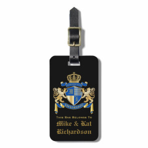 Create Your Own Coat of Arms Blue Gold Lion Emblem Luggage Tag