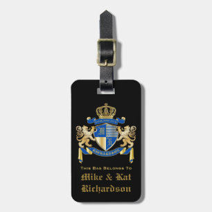 Create Your Own Coat of Arms Blue Gold Lion Emblem Luggage Tag