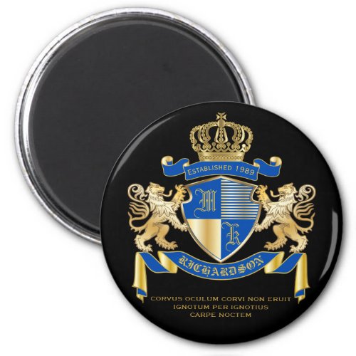 Create Your Own Coat of Arms Blue Gold Lion Emblem Magnet