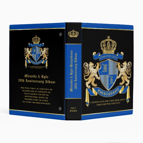 Create Your Own Coat of Arms Blue Gold Lion Emblem Mini Binder
