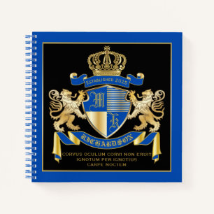 Create Your Own Coat of Arms Blue Gold Lion Emblem Notebook